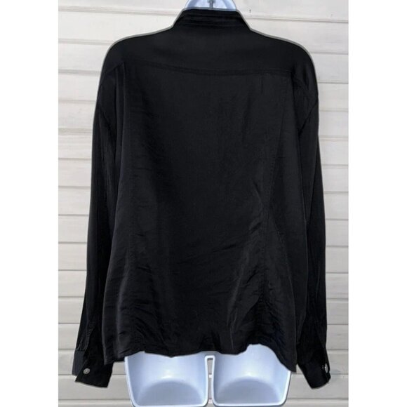 VTG Chicos Design Sz 3 (XL) Shiny Black Snap Front Shirt Jacket Stretch EUC - Picture 7 of 9